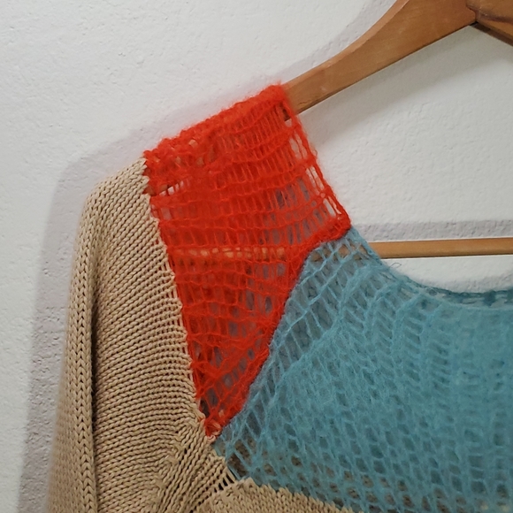 M Anthropologie The Knit Kid Mohair Cotton Orange Blue Taupe Sweater - Picture 3 of 8